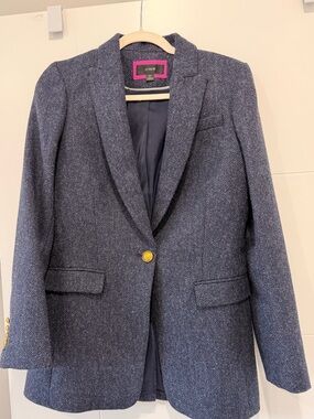 J. Crew Long Parke blazer in navy herringbone English wool